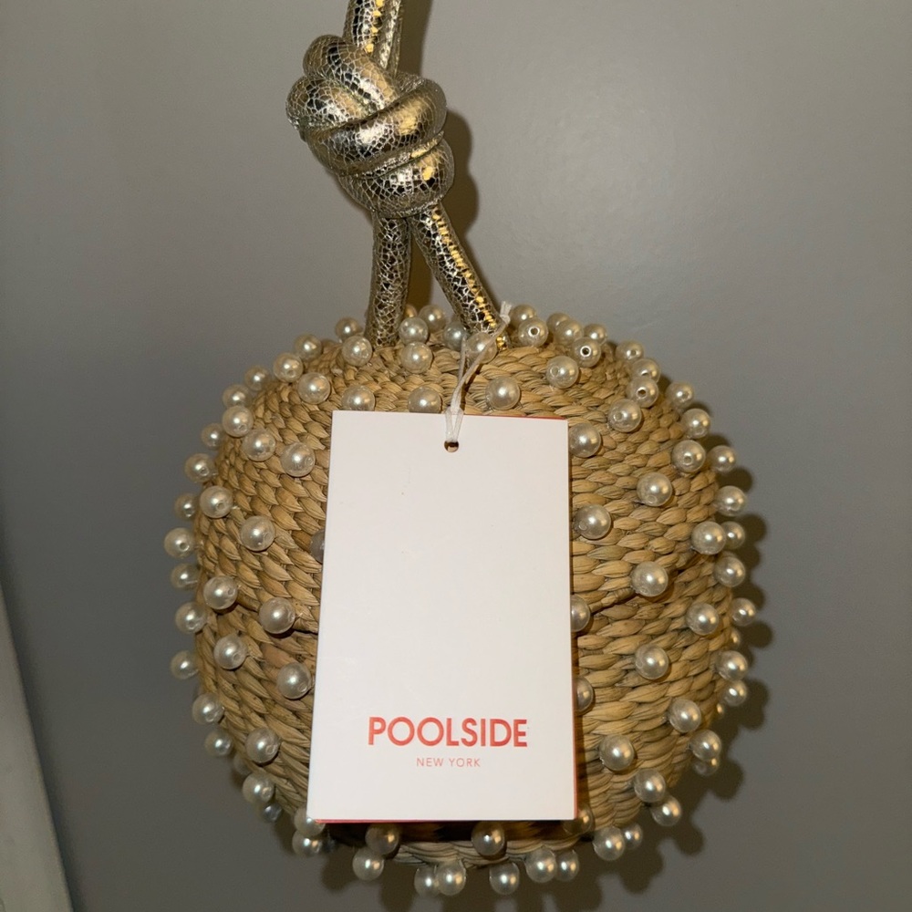 NWT POOLSIDE Pearl-Embellished Tan Clutch - Picture 3 of 5